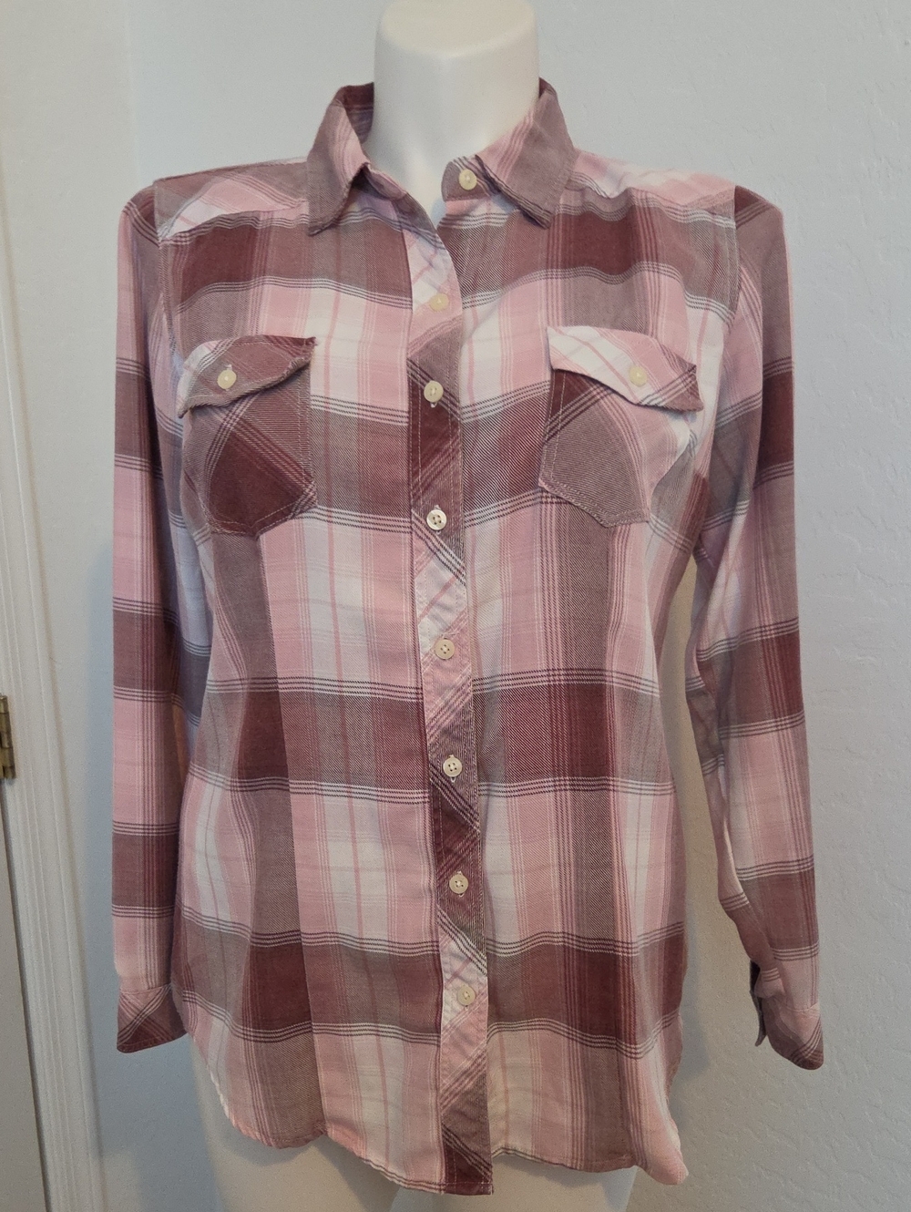 torrid Pink and Burgundy Plaid Button-Down Shirt